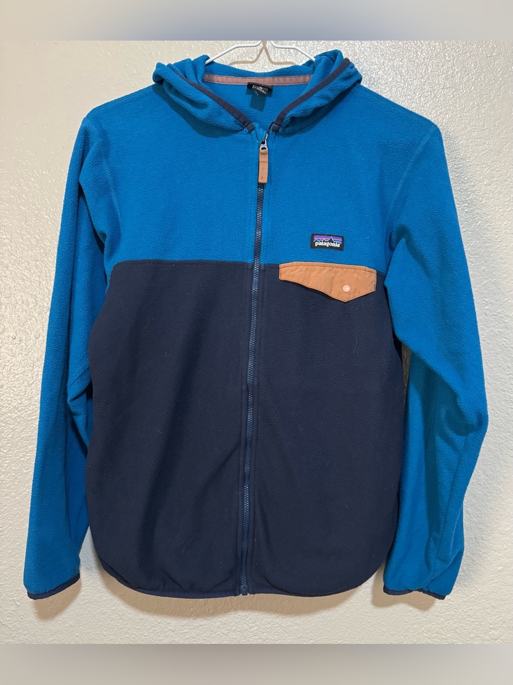 Patagonia Blue Kids XL Micro D Snap-T Hooded Fleece Jacket Full Zip Worn Wear